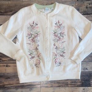Vintage Floral Embroidered White Cardigan